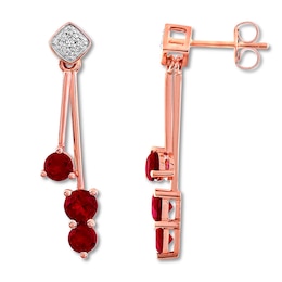 Lab-Created Ruby Earrings 1/20 ct tw Diamonds 10K Rose Gold