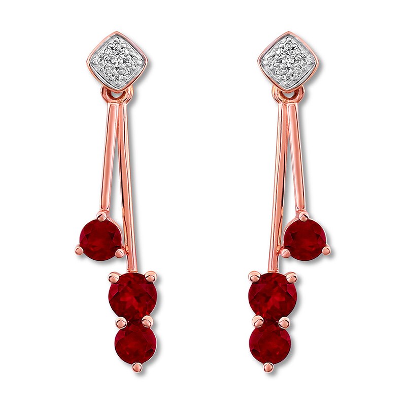 Lab-Created Ruby Earrings 1/20 ct tw Diamonds 10K Rose Gold