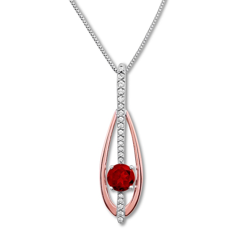 Main Image 1 of Lab-Created Ruby Necklace Sterling Silver/10K Rose Gold