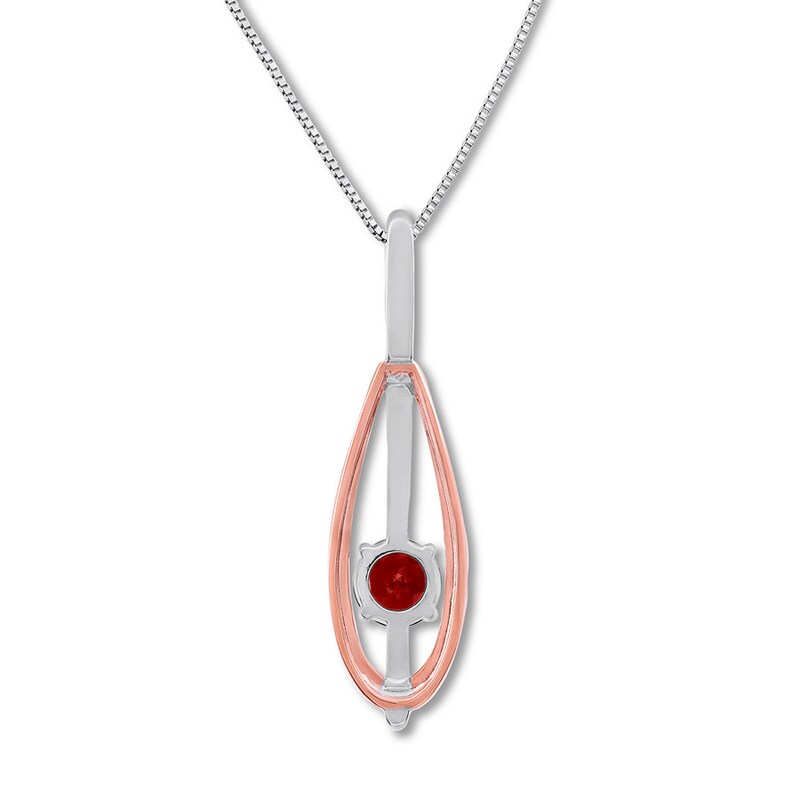 Main Image 4 of Lab-Created Ruby Necklace Sterling Silver/10K Rose Gold
