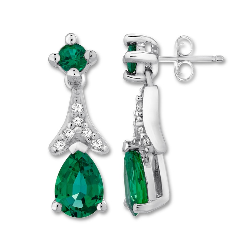 Main Image 1 of Lab-Created Emerald Earrings Sterling Silver