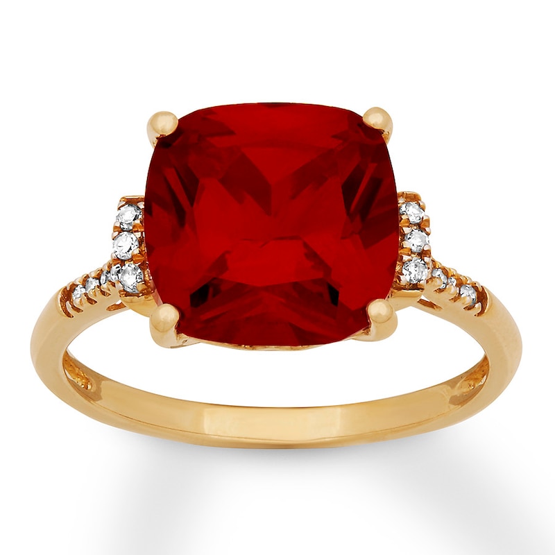 Main Image 1 of Lab-Created Ruby Ring 1/20 ct tw Diamonds 10K Yellow Gold