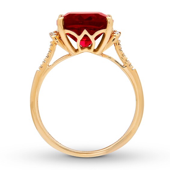 Thumbnail Image 2 of Lab-Created Ruby Ring 1/20 ct tw Diamonds 10K Yellow Gold