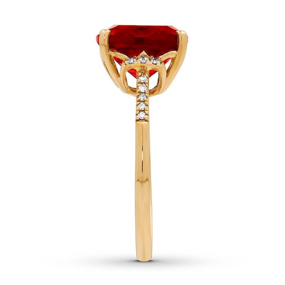 Thumbnail Image 3 of Lab-Created Ruby Ring 1/20 ct tw Diamonds 10K Yellow Gold