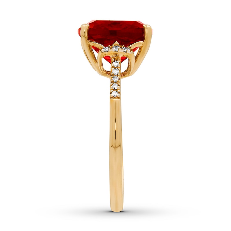 Main Image 3 of Lab-Created Ruby Ring 1/20 ct tw Diamonds 10K Yellow Gold