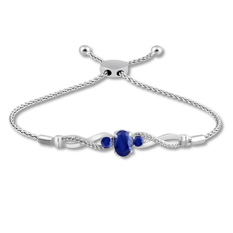Main Image 1 of Blue & White Lab-Created Sapphire Bolo Bracelet Sterling Silver 9.5