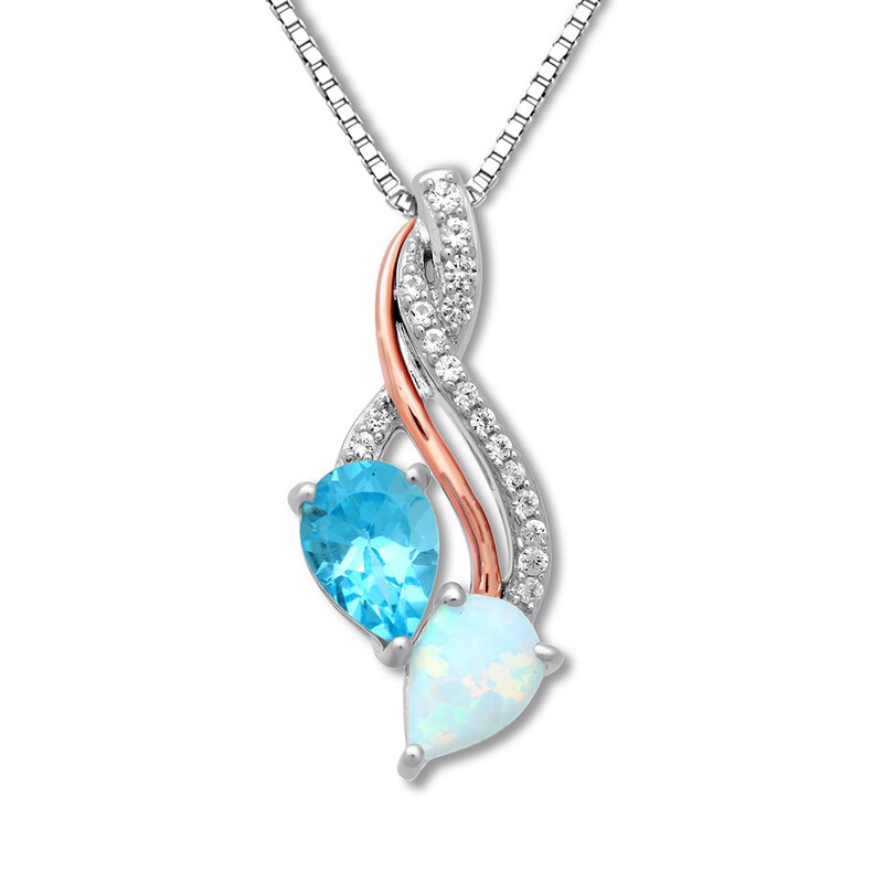 Blue Topaz, Lab-Created Opal, Lab-Created Sapphire Necklace
