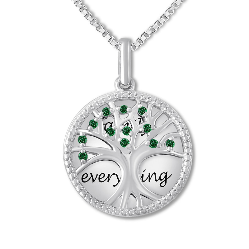 Main Image 1 of Family Tree Necklace Lab-Created Emeralds Sterling Silver