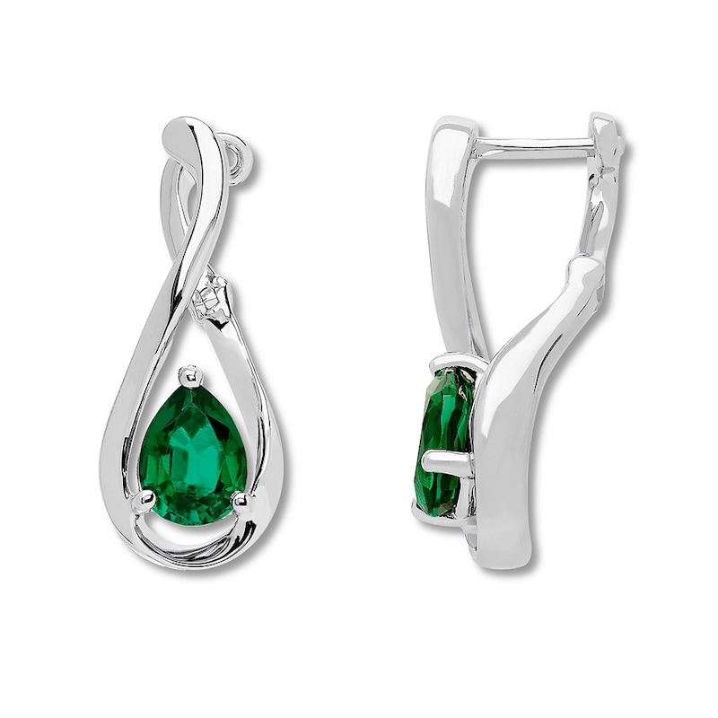 Main Image 1 of Lab-Created Emerald Earrings Sterling Silver