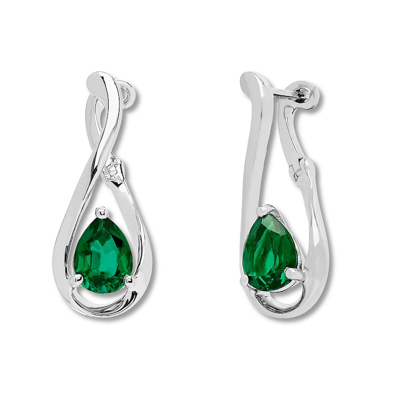 Main Image 2 of Lab-Created Emerald Earrings Sterling Silver