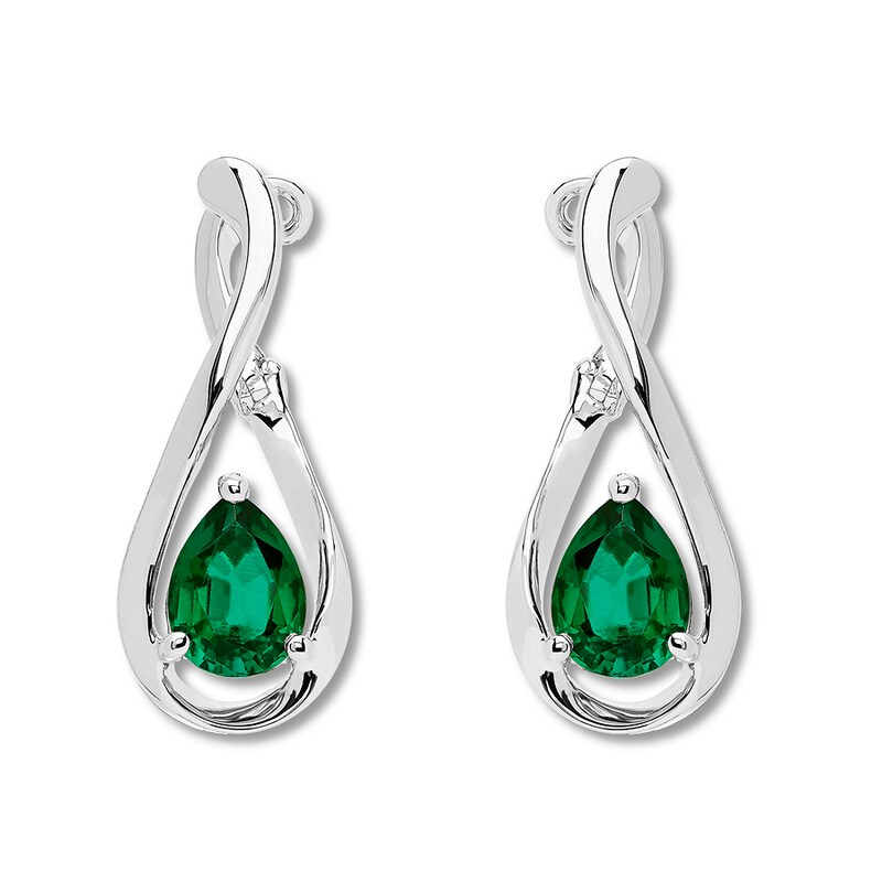 Main Image 3 of Lab-Created Emerald Earrings Sterling Silver