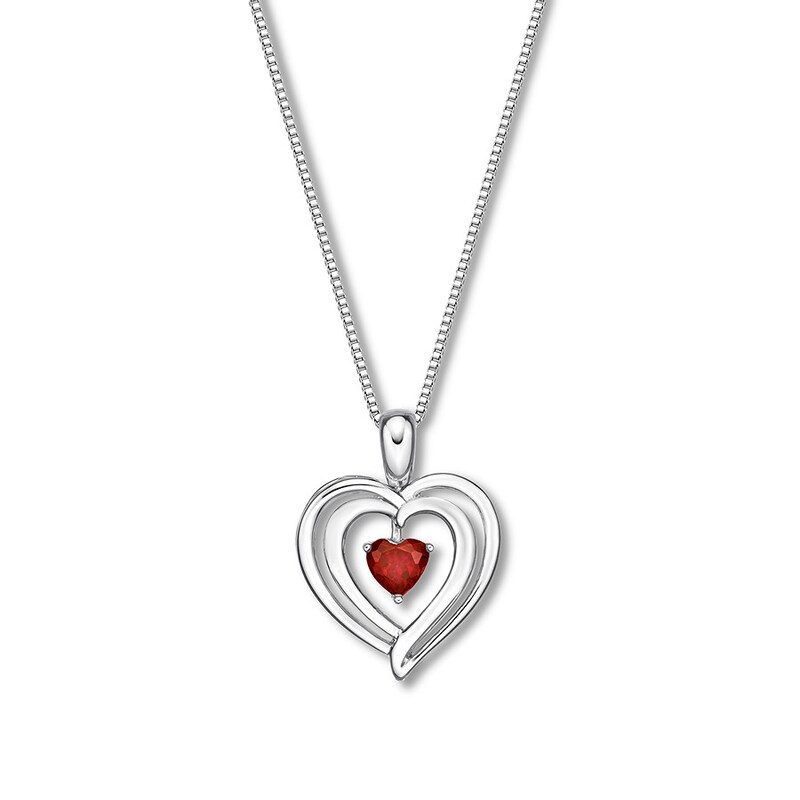 Convertible Heart Necklace Lab-Created Ruby Sterling Silver