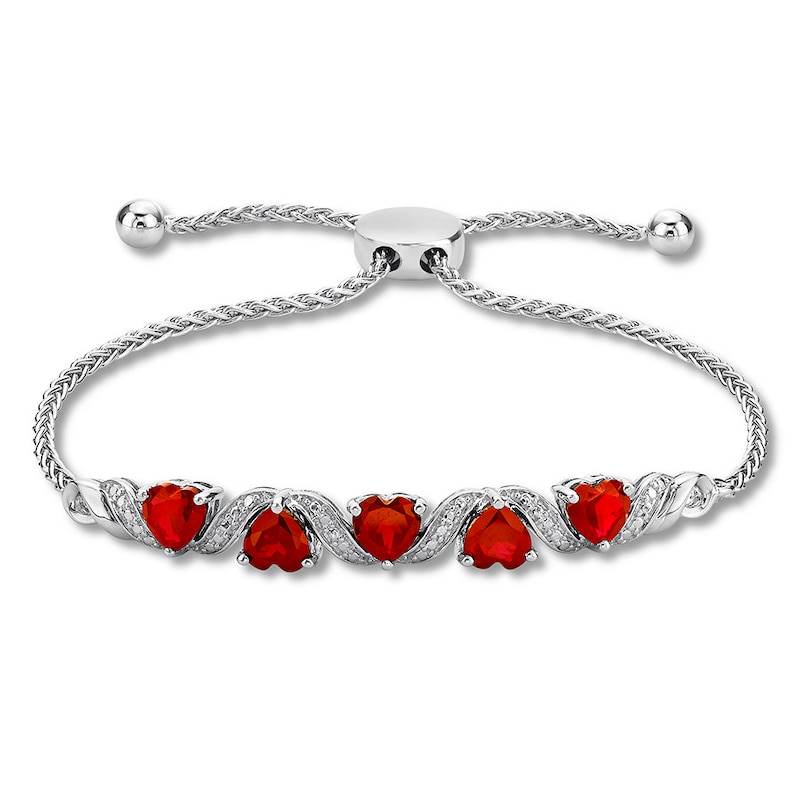 Main Image 1 of Lab-Created Ruby Heart Bolo Bracelet Sterling Silver