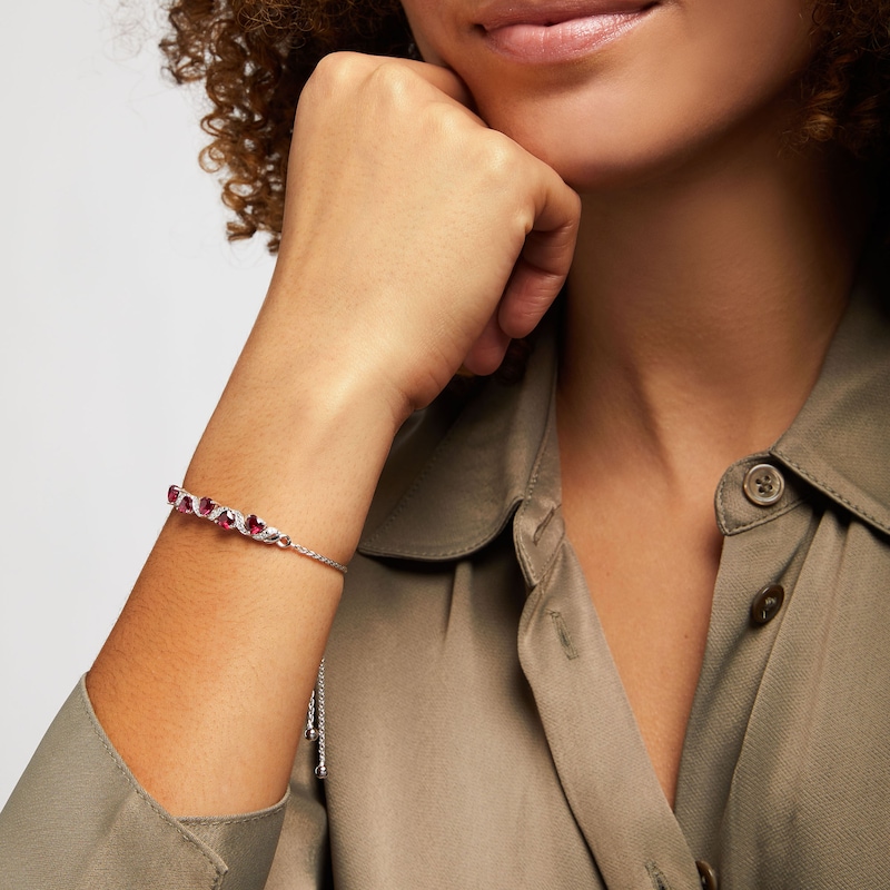 Lab-Created Ruby Heart Bolo Bracelet Sterling Silver