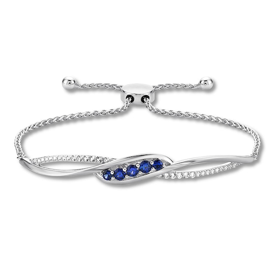 Blue/White Lab-Created Sapphire Bolo Bracelet Sterling Silver