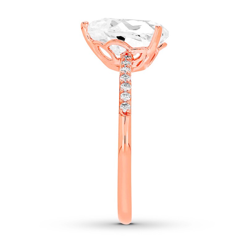 Main Image 3 of Lab-Created White Sapphire Ring Pear/Round 10K Rose Gold