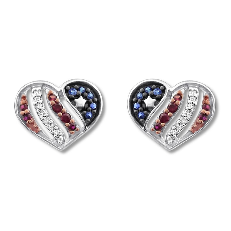Flag Earrings Lab-Created Gemstones/Diamonds Sterling Silver