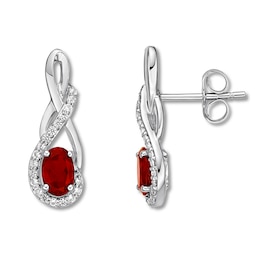 Lab-Created Ruby & Lab-Created Sapphire Earrings Sterling Silver
