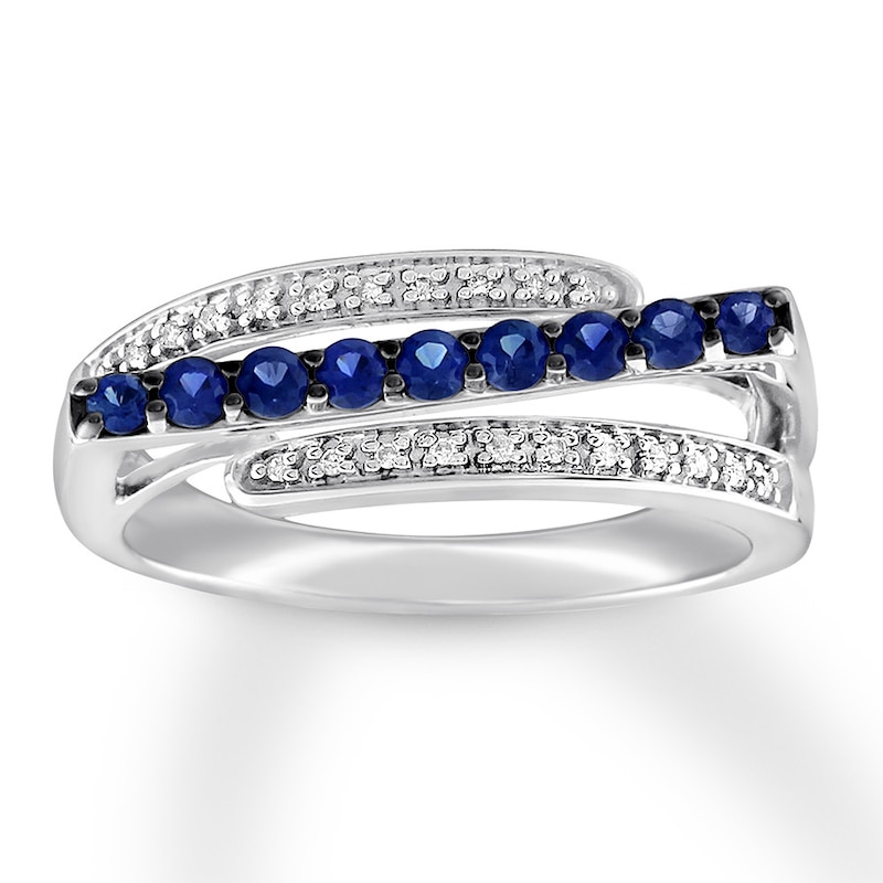 Diamond Flat Top Ring Lab-Created Sapphires Sterling Silver