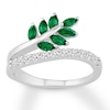 Thumbnail Image 1 of Leaf Ring Lab-Created Emeralds Sterling Silver