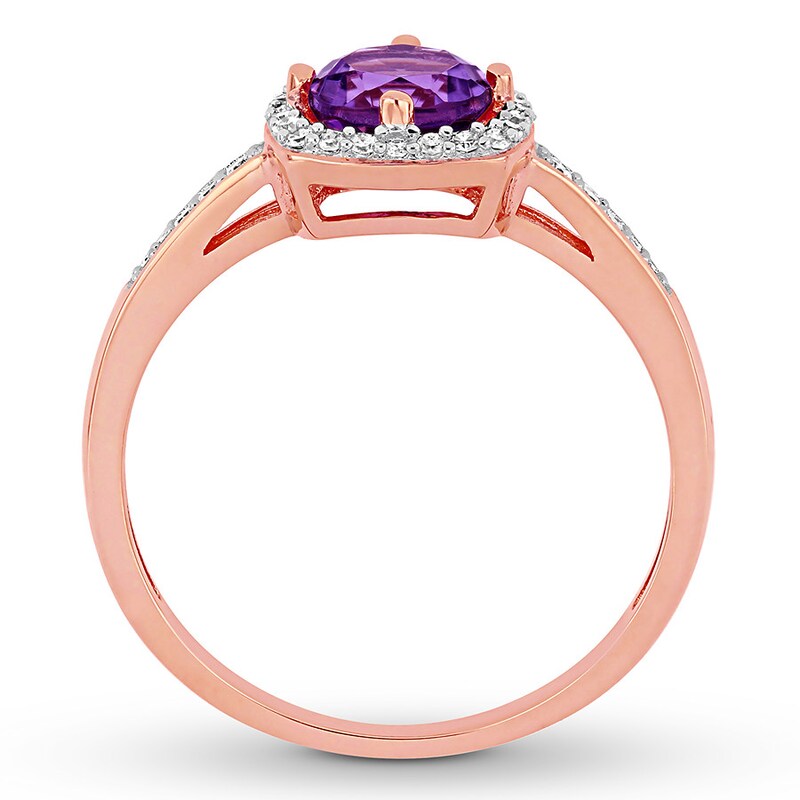 Amethyst Ring 1/8 ct tw Diamonds 10K Rose Gold