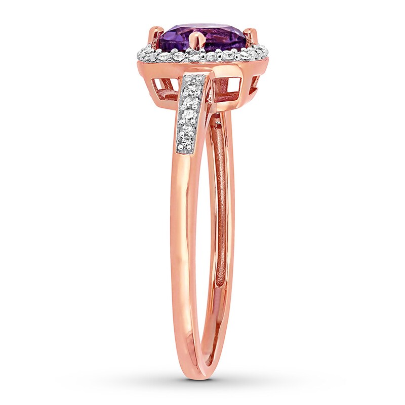 Amethyst Ring 1/8 ct tw Diamonds 10K Rose Gold