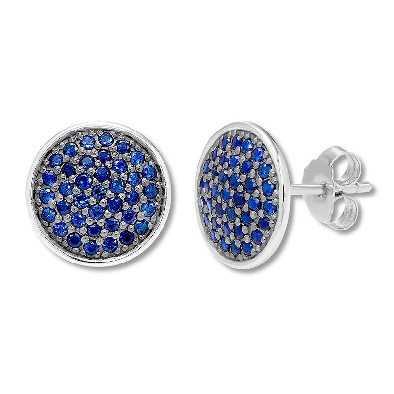 Lab-Created Sapphire Disc Earrings Pave-set Sterling Silver | Womens