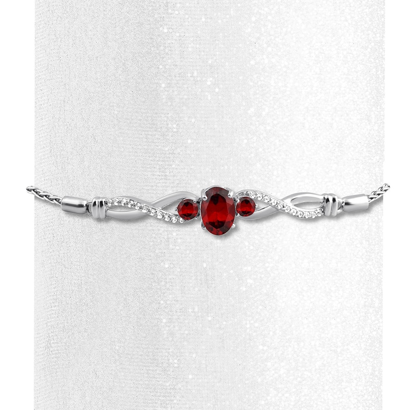 Main Image 1 of Garnet Bolo Bracelet Lab-Created Sapphires Sterling Silver