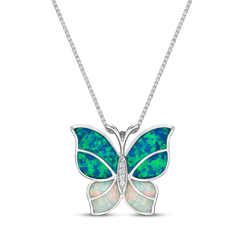 Main Image 1 of Butterfly Necklace Lab-Created Opals Sterling Silver