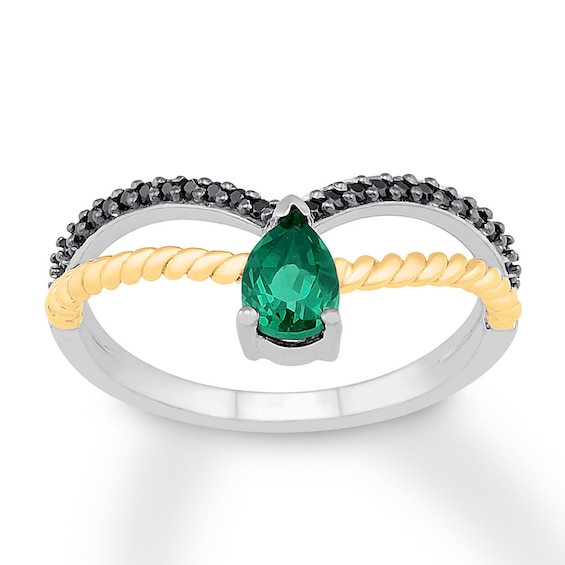 Lab-Created Emerald Ring with Diamonds Sterling Silver/10K Gold