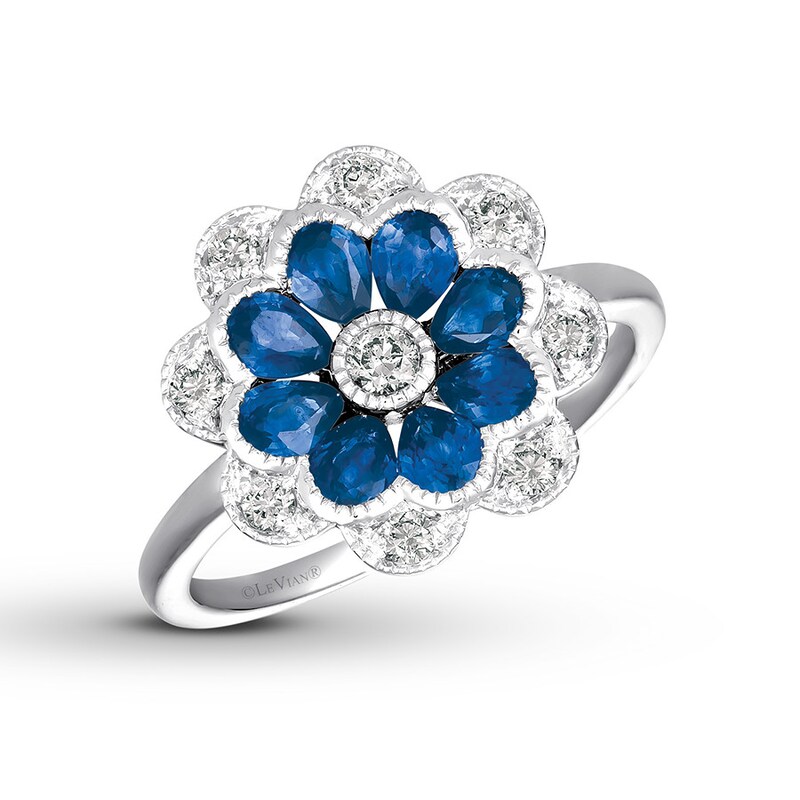 Le Vian Sapphire Flower Ring 1/4 cttw Diamonds 14K Vanilla Gold