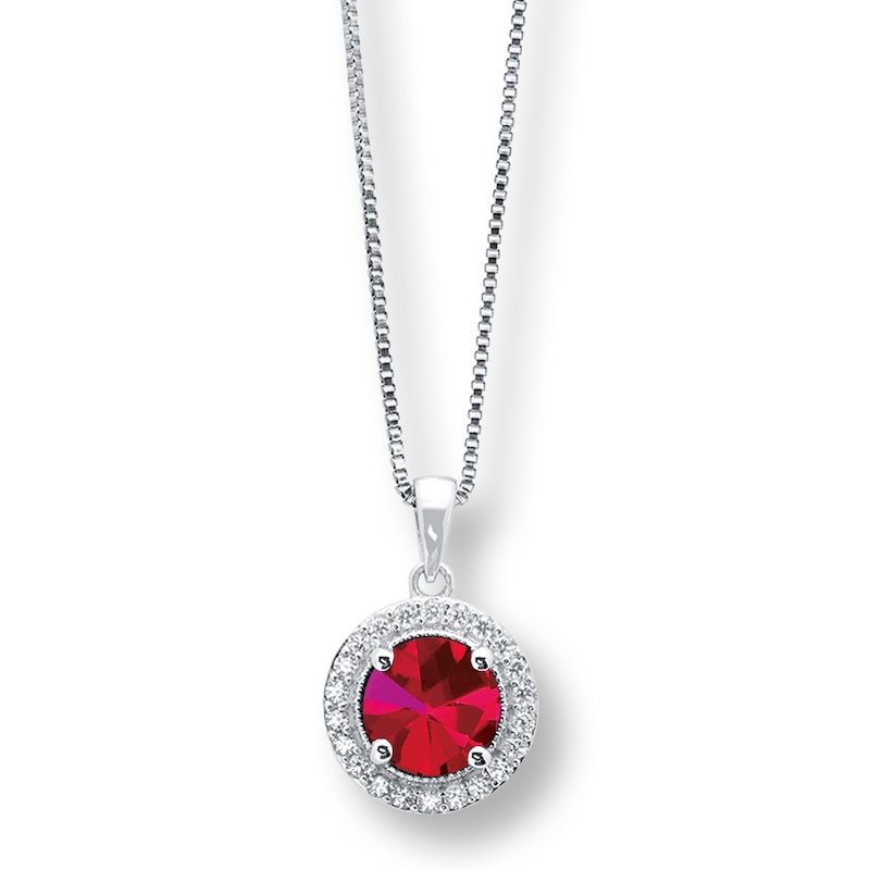 Sterling Silver 7 x 5 mm Oval Created Ruby Pendant with Chain 