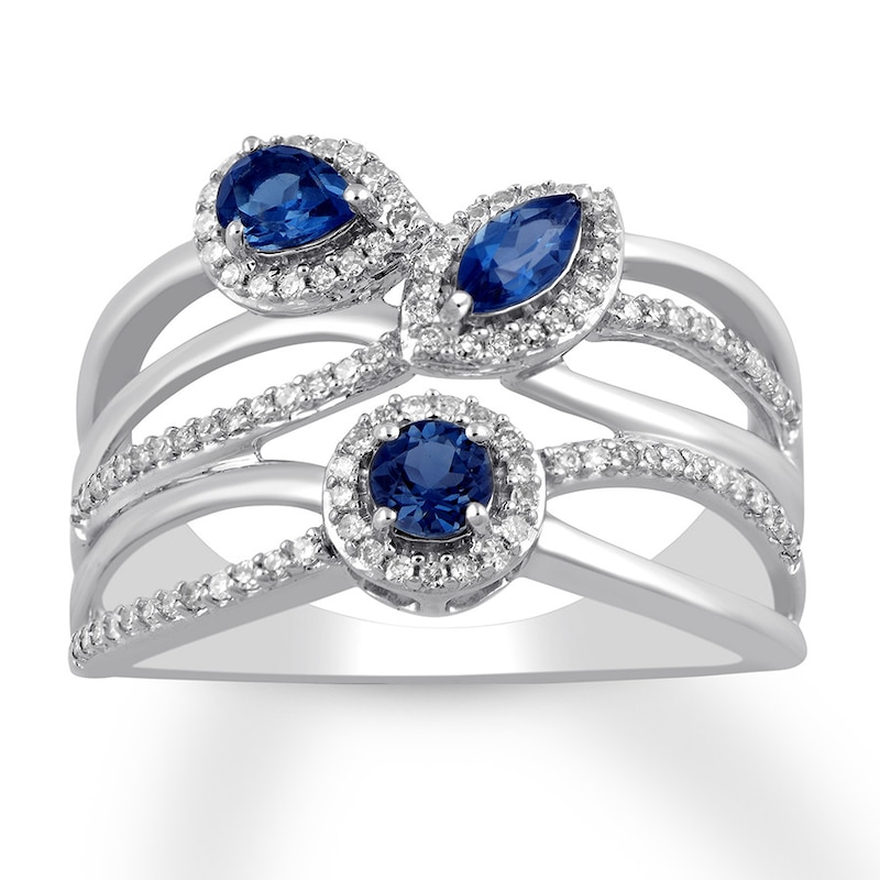 Lab-Created Sapphire Ring 1/4 ct tw Diamonds Sterling Silver