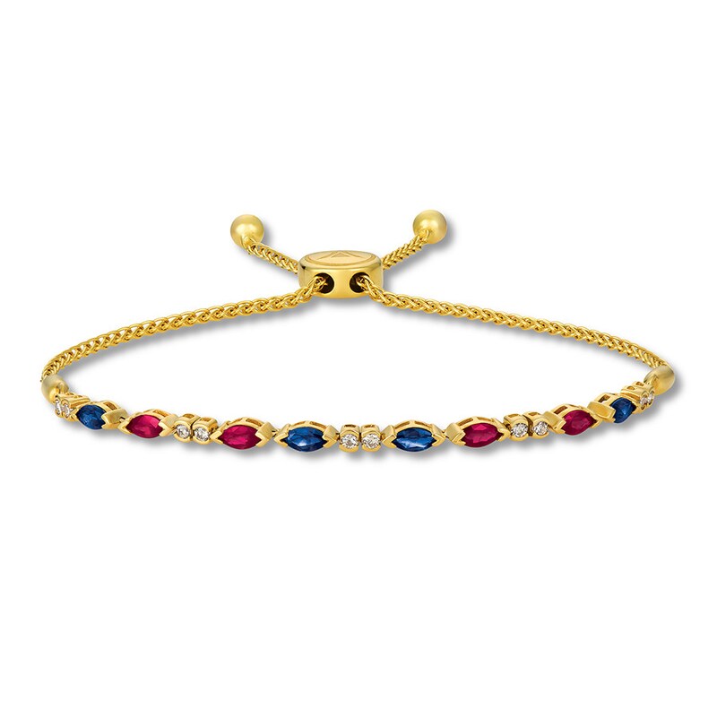 Le Vian Sapphire/Ruby Bolo Bracelet 1/5 ct tw Diamonds 14K Honey Gold