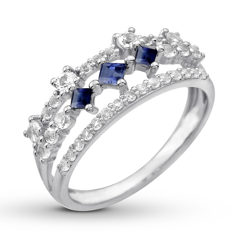 Main Image 1 of Blue & White Lab-Created Sapphire Ring 10K White Gold