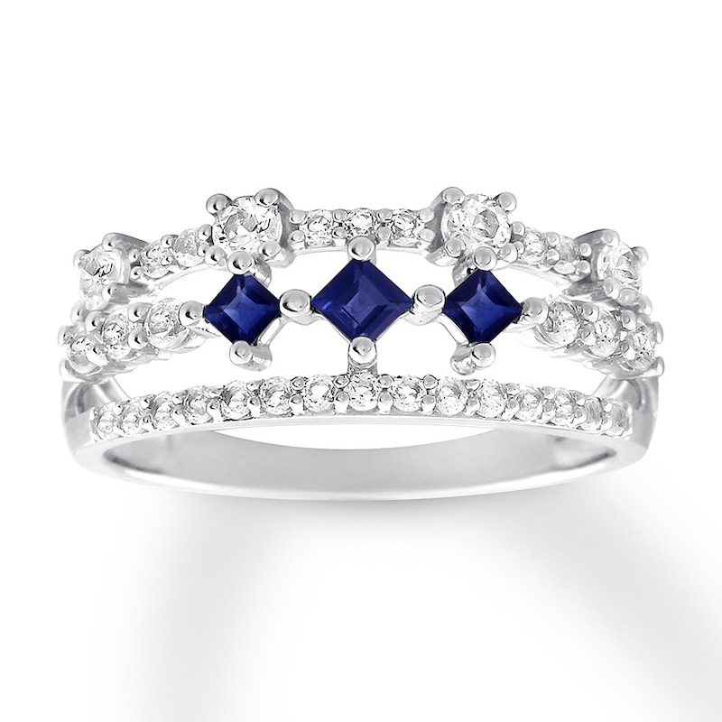 Main Image 4 of Blue & White Lab-Created Sapphire Ring 10K White Gold