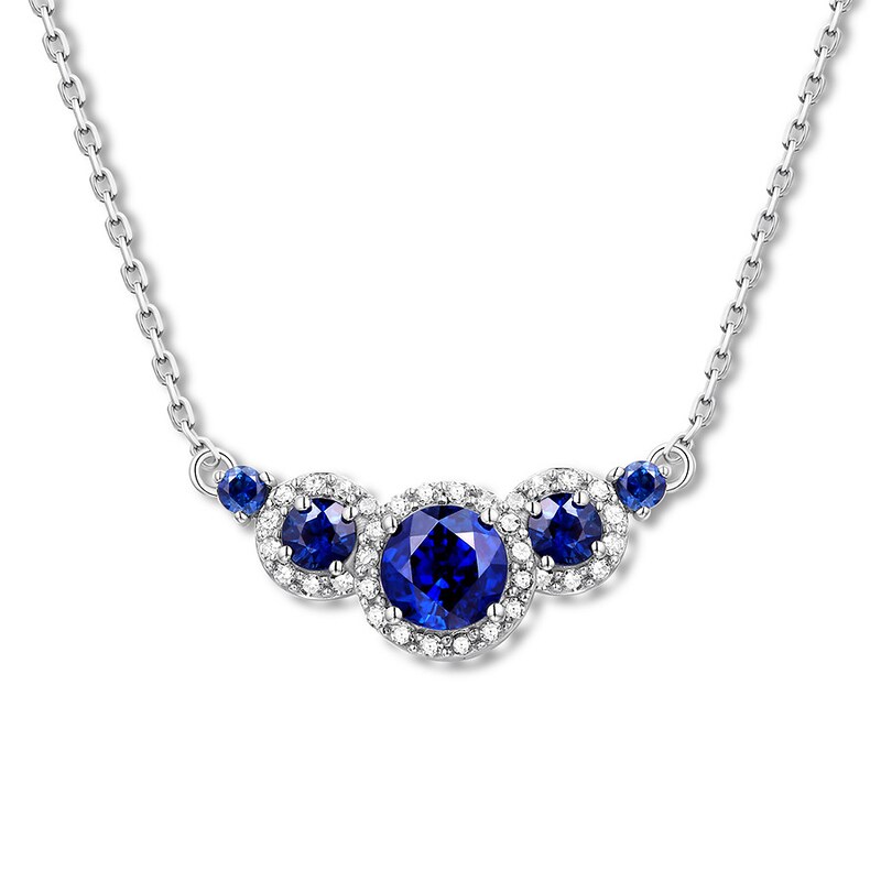 Natural Sapphire Necklace 1 8 Ct Tw Diamonds 10k White Gold - Natural Sapphire Diamond Pendant Natural Sapphire Necklace 1 8 Ct Tw Diamonds 10k White Gold - Natural Sapphire Diamond Pendant