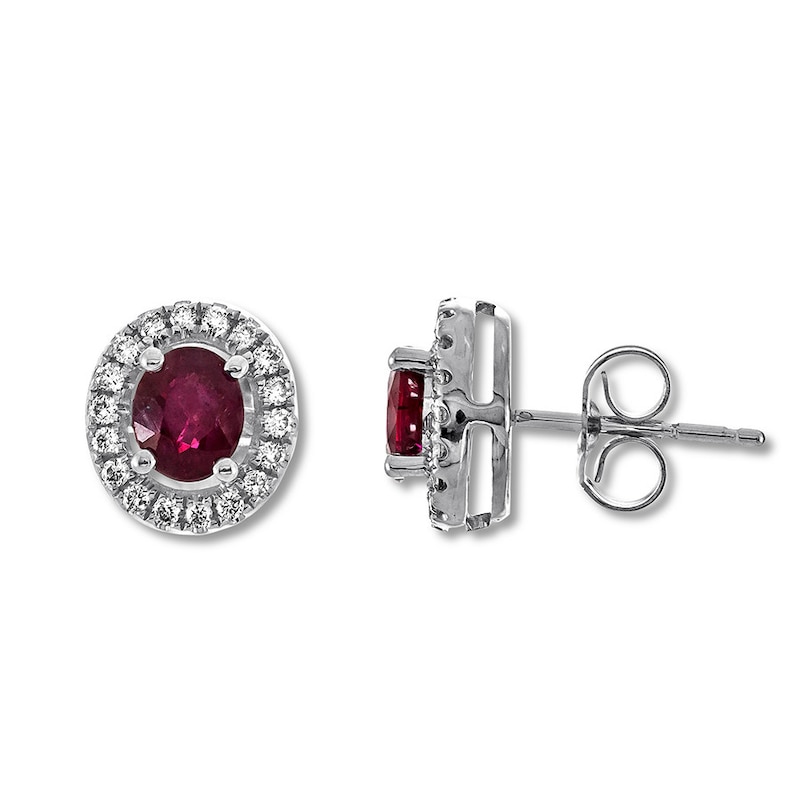 Main Image 1 of Natural Ruby Earrings 1/6 ct tw Diamonds 10K White Gold