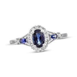 Natural Sapphire Ring 1/8 ct tw Diamonds 10K White Gold