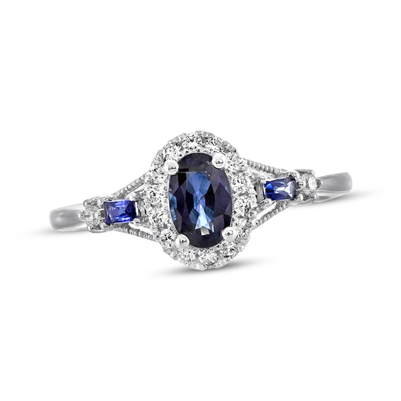 Kay Natural Sapphire Ring 1/8 ct tw Diamonds 10K White Gold