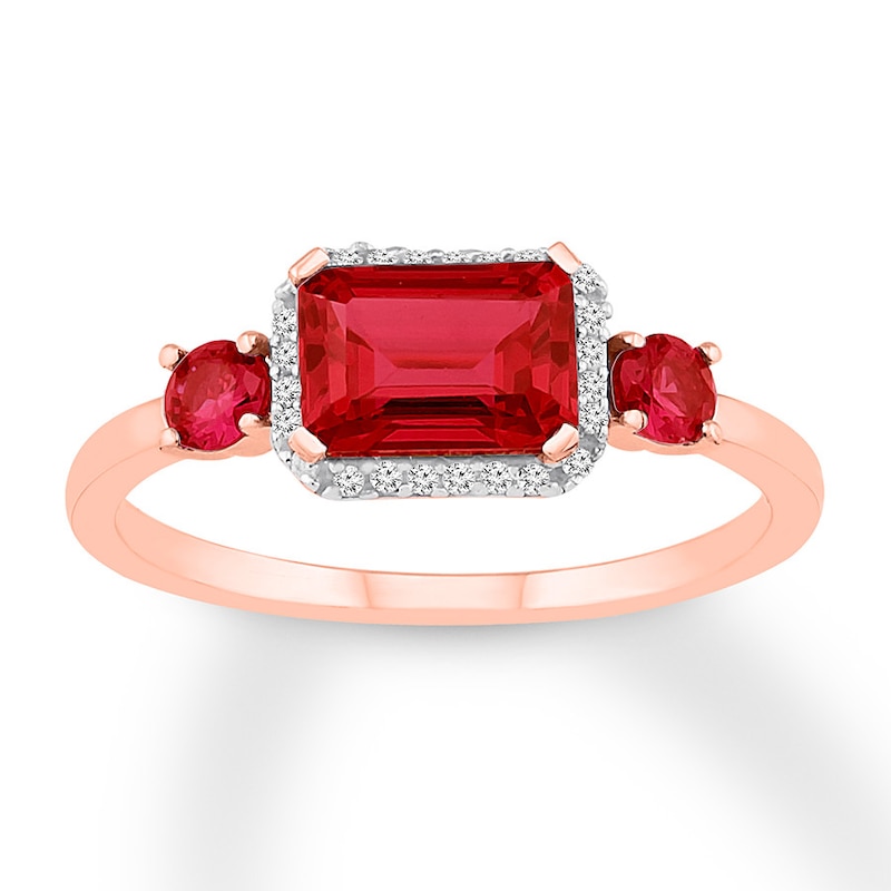 Lab-Created Ruby Ring 1/15 ct tw Diamonds 10K Rose Gold