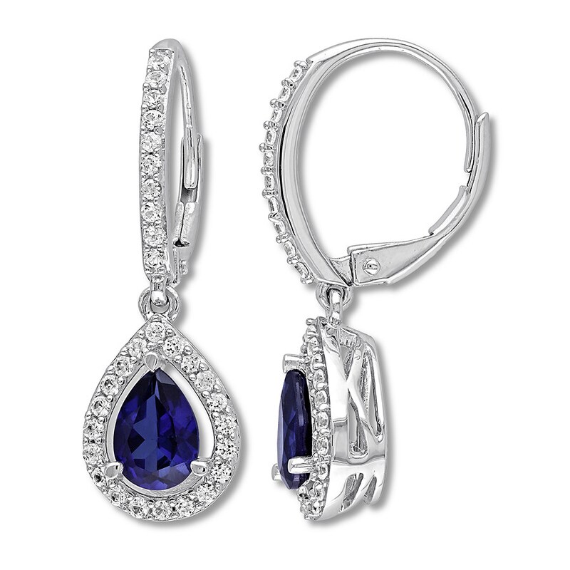 Main Image 1 of Blue & White Lab-Created Sapphire Earrings Sterling Silver