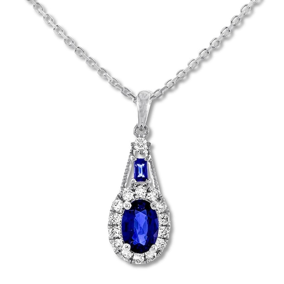 Natural Sapphire Necklace 1/10 ct tw Diamonds 10K White ...