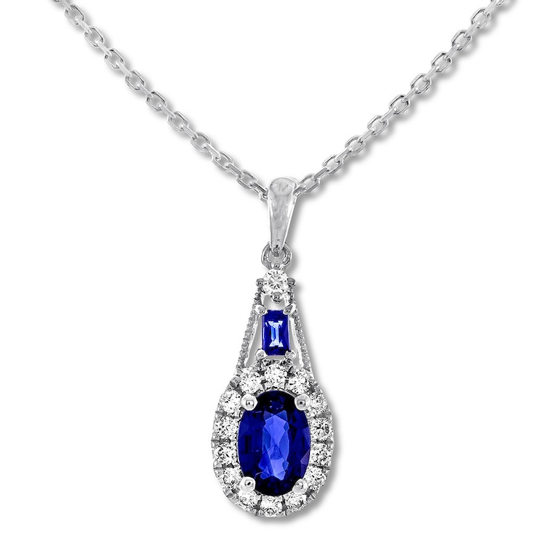 Natural Sapphire Necklace 1/10 ct tw Diamonds 10K White Gold