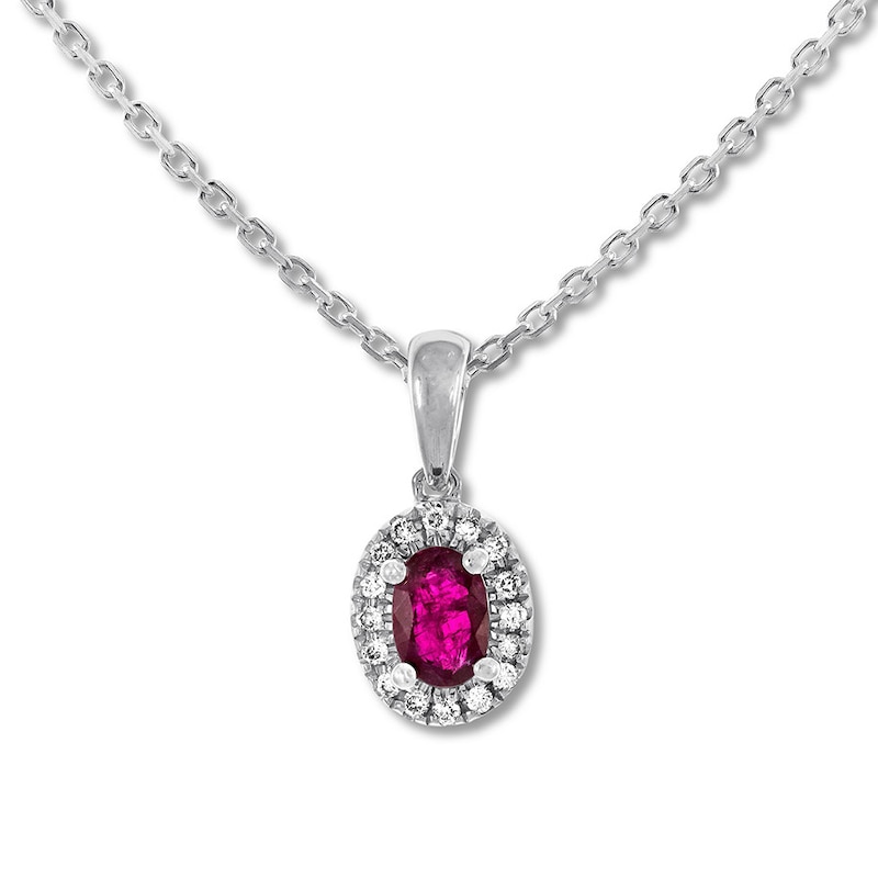 Main Image 1 of Natural Ruby Necklace 1/15 ct tw Diamonds 10K White Gold