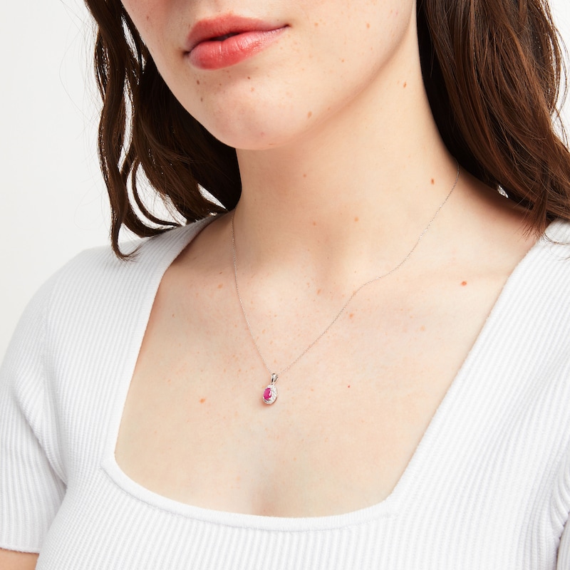 Main Image 2 of Natural Ruby Necklace 1/15 ct tw Diamonds 10K White Gold