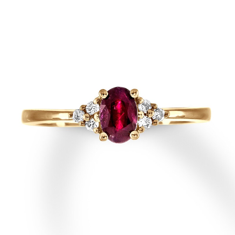 Main Image 1 of Natural Ruby Ring 1/15 ct tw Diamonds 10K Yellow Gold
