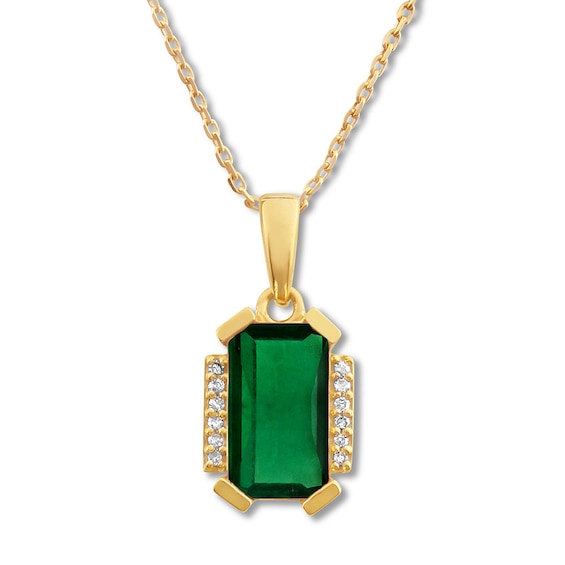 Kay Lab-Created Emerald Necklace with Diamonds 10K Yellow Gold