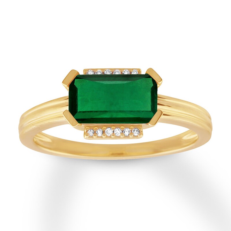 Main Image 1 of Lab-Created Emerald Ring with Diamonds 10K Yellow Gold