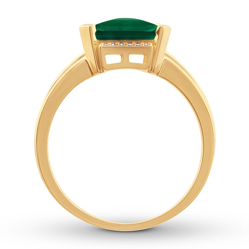 Main Image 2 of Lab-Created Emerald Ring with Diamonds 10K Yellow Gold